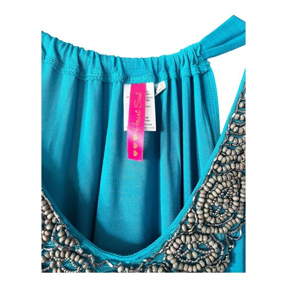 HEART SOUL Teal Tank Top Embellished Beaded Mesh Scoop Neck Sleeveless Small EUC - Picture 4 of 8